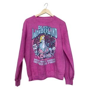 Disney Alice in Wonderland Pink Graphic Sweatshirt Crewneck Small